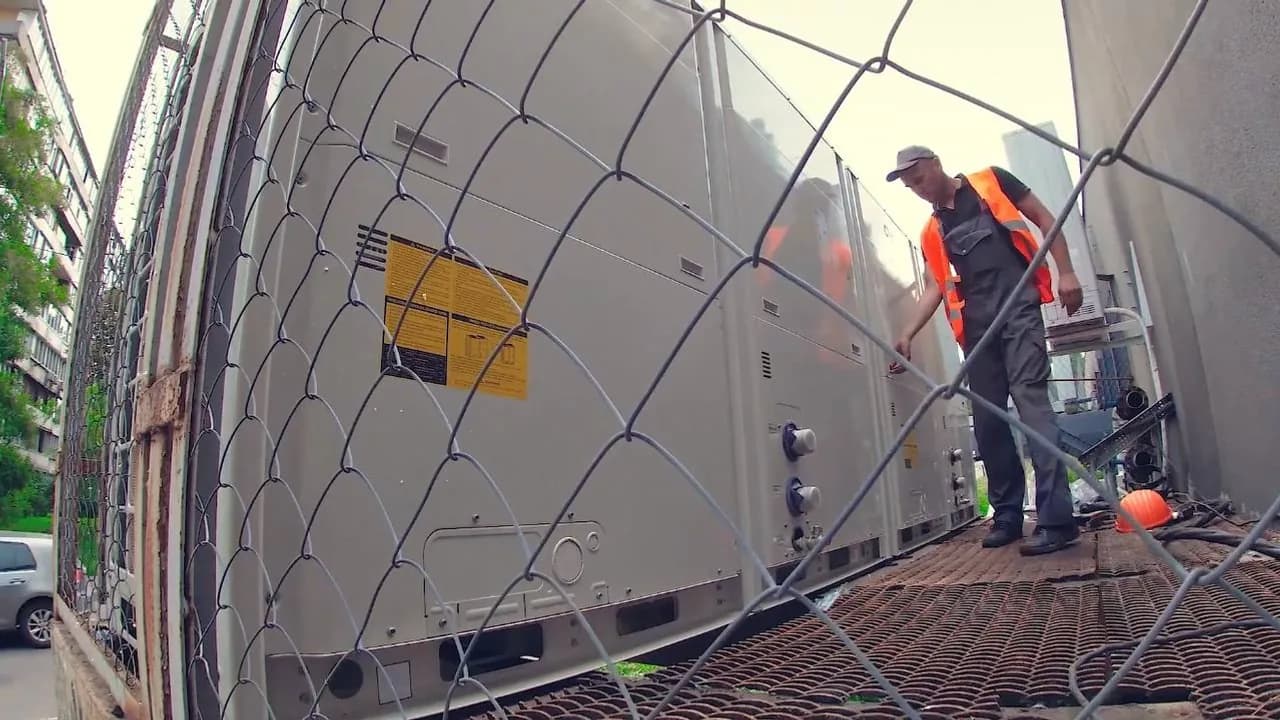 Спеціаліст Ventall проводить огляд та розпакування нового чиллера Cooper&Hunter для супермаркету Varus у Києві.